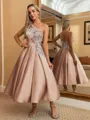 Perfect Ball-Gown One-Shoulder Flower Tea-Length Satin Homecoming Dress